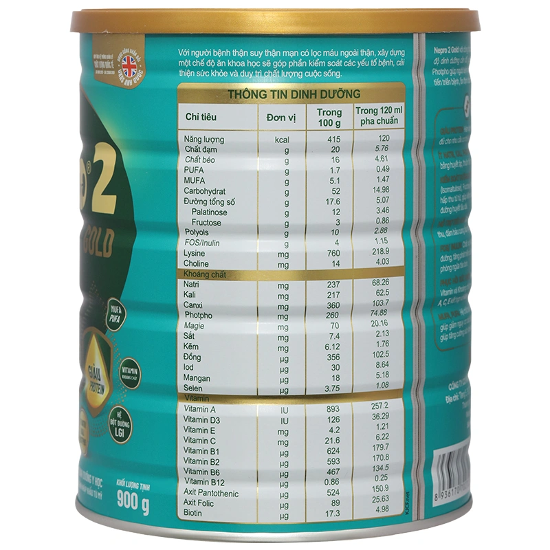 Sản phẩm dinh dưỡng chuyên biệt cho người bệnh suy thận có lọc máu ngoài thận Nepro 2 Gold lon 900g - 1
